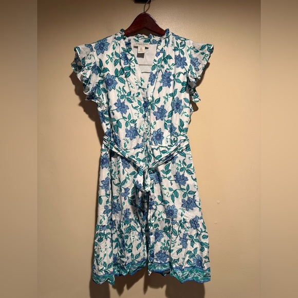 Calypso St. Barth floral print mini button down shirt dress flutter sleeve - Picture 2 of 13